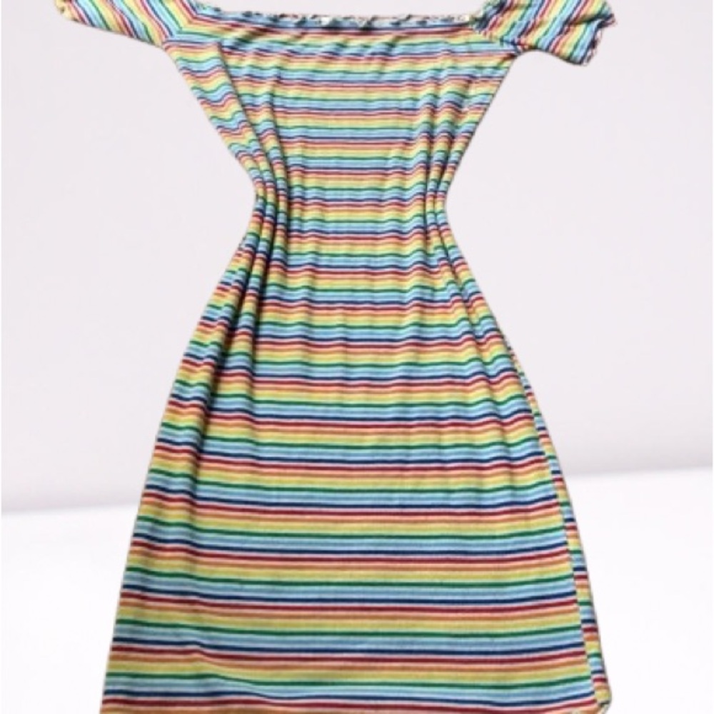 Heart Hips Blue and Yellow Off-Shoulder Midi Sundress